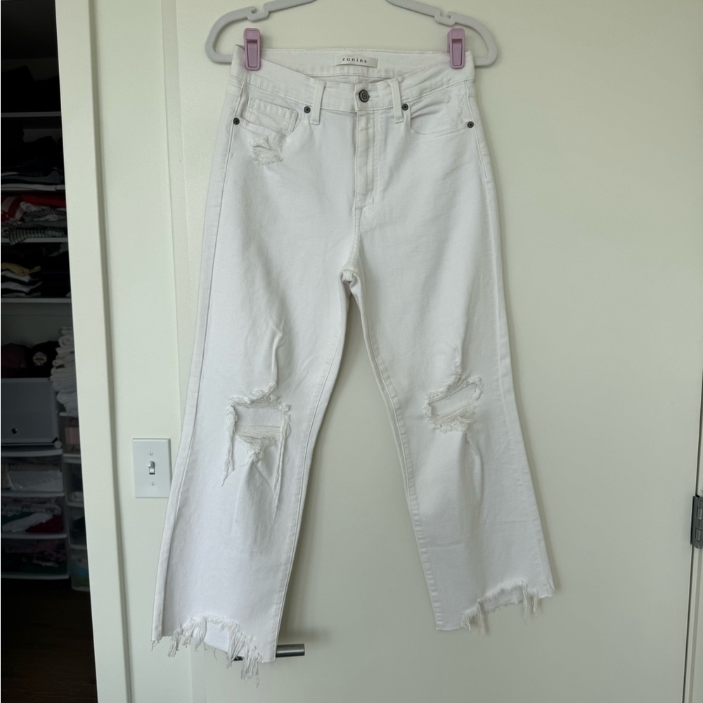 Eunina White Distressed Wide Leg Crop Jeans